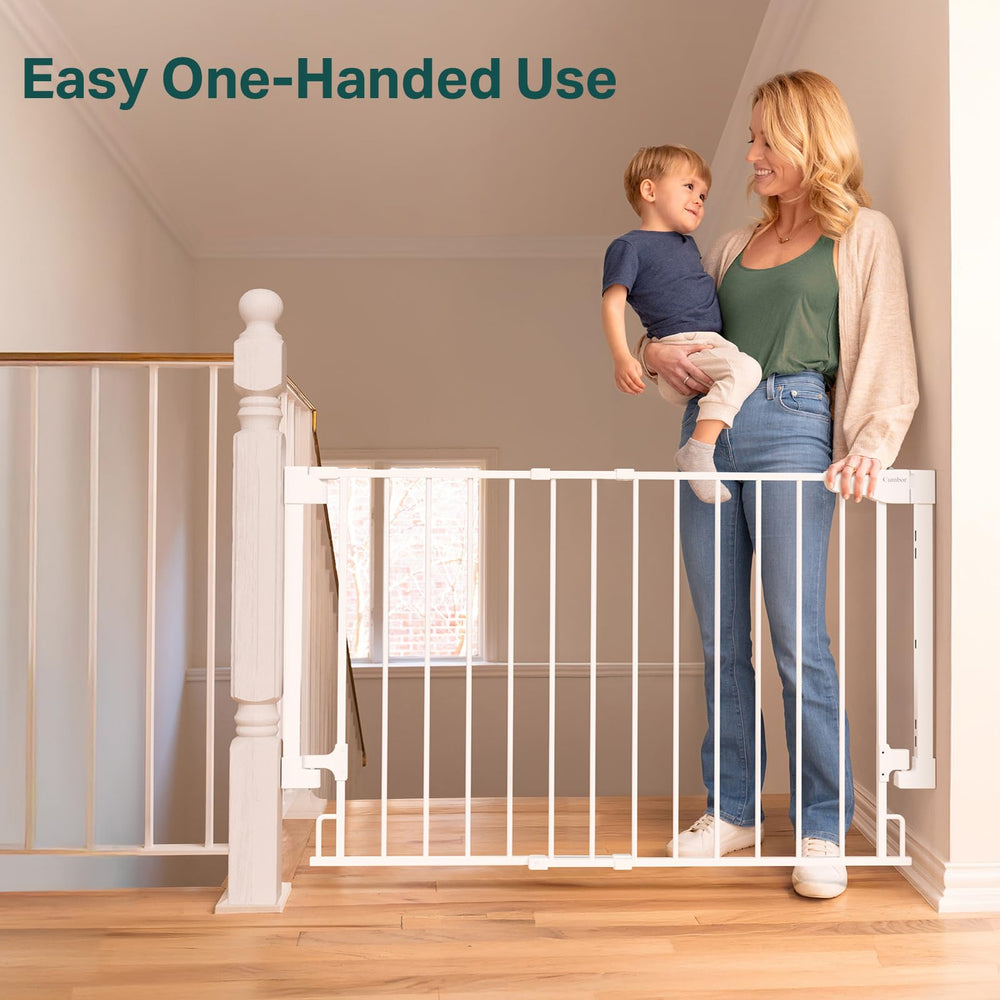 Cumbor gate keeps toddlers and pets safe in busy home areas.