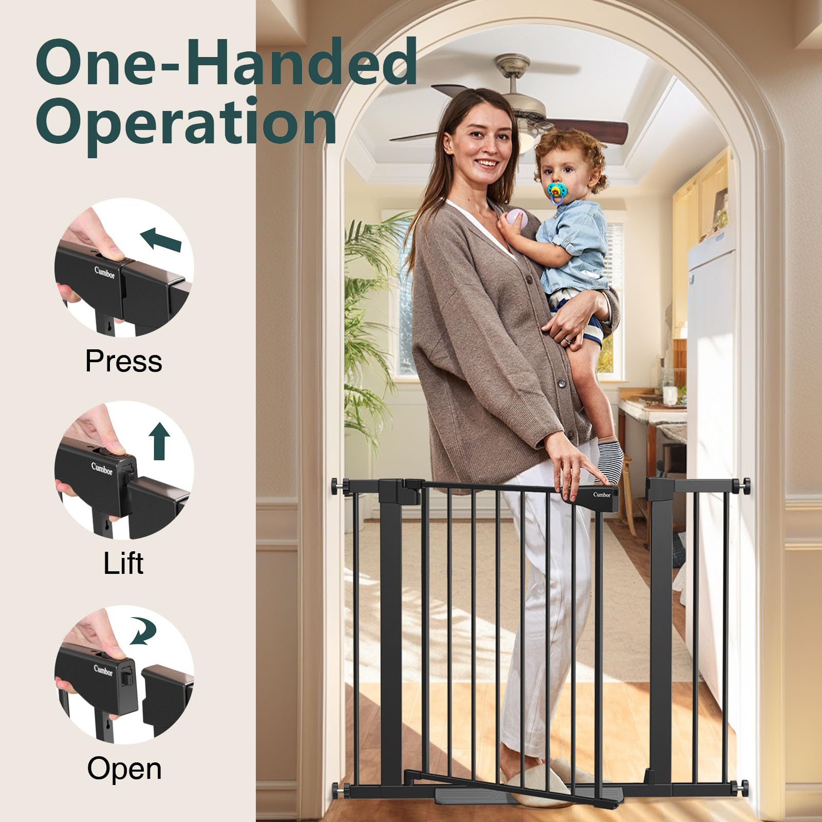 Cumbor baby gate Y-bolt rail attachments for round stair rails.