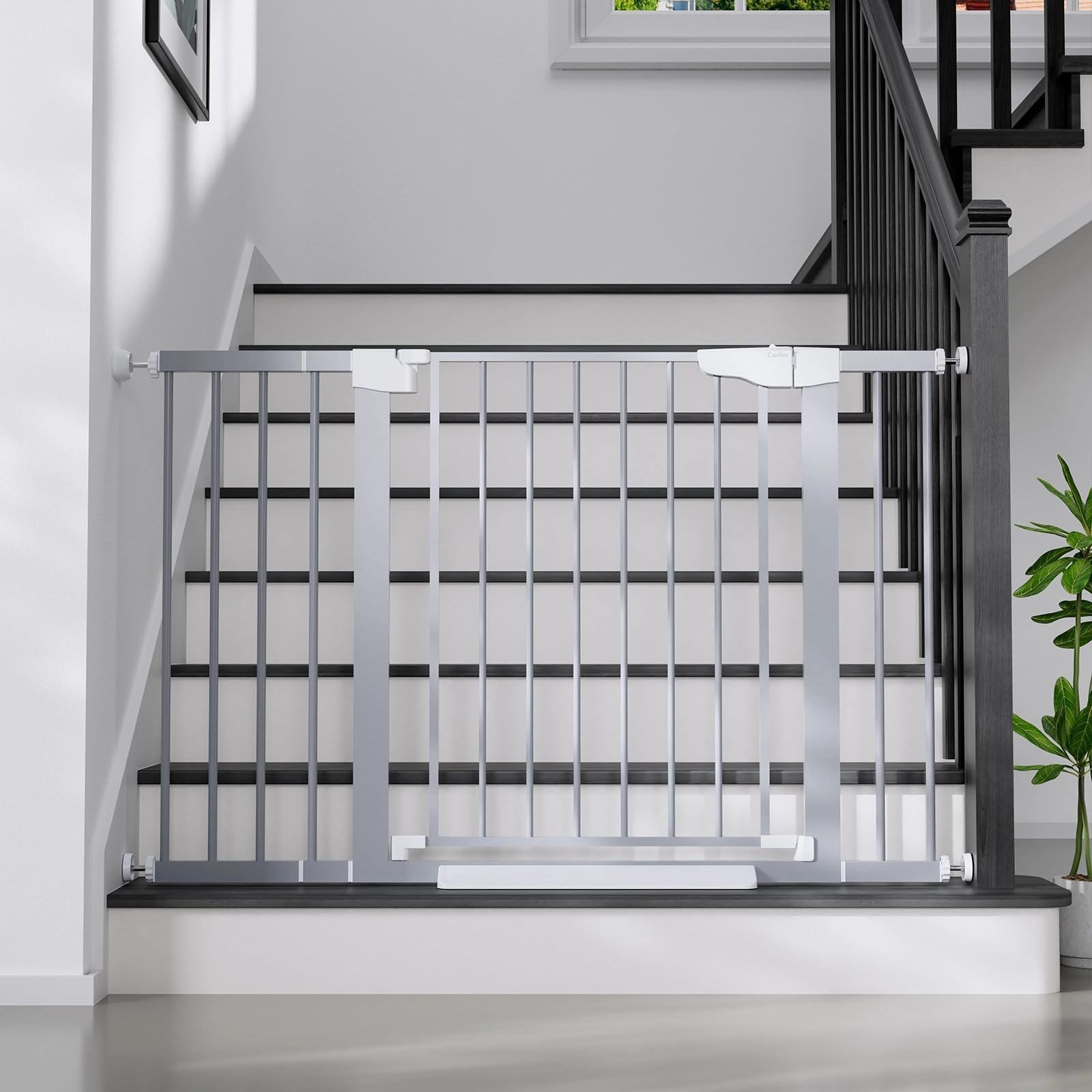 Cumbor baby gate main door with dual-lock latch for added safety.