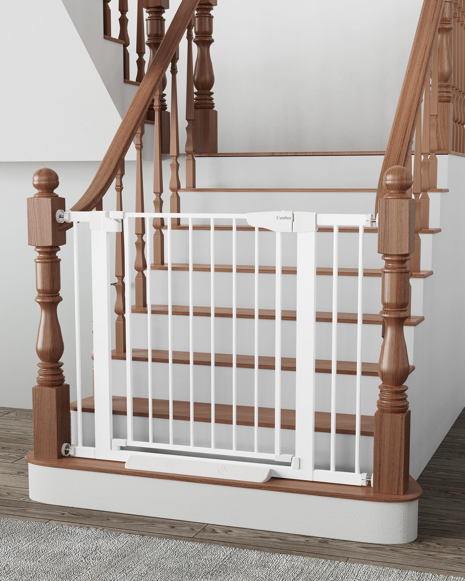 Cumbor baby gate on stairs with auto-close feature protecting children at every entry