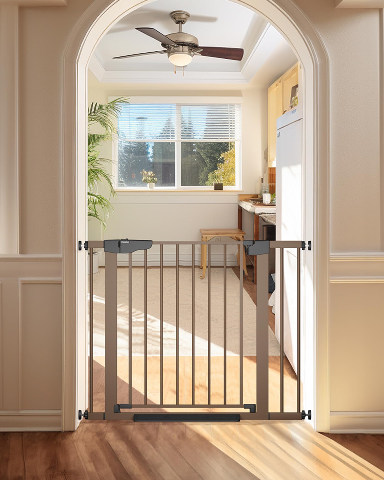 Cumbor baby gate on stairs with auto-close feature for safety