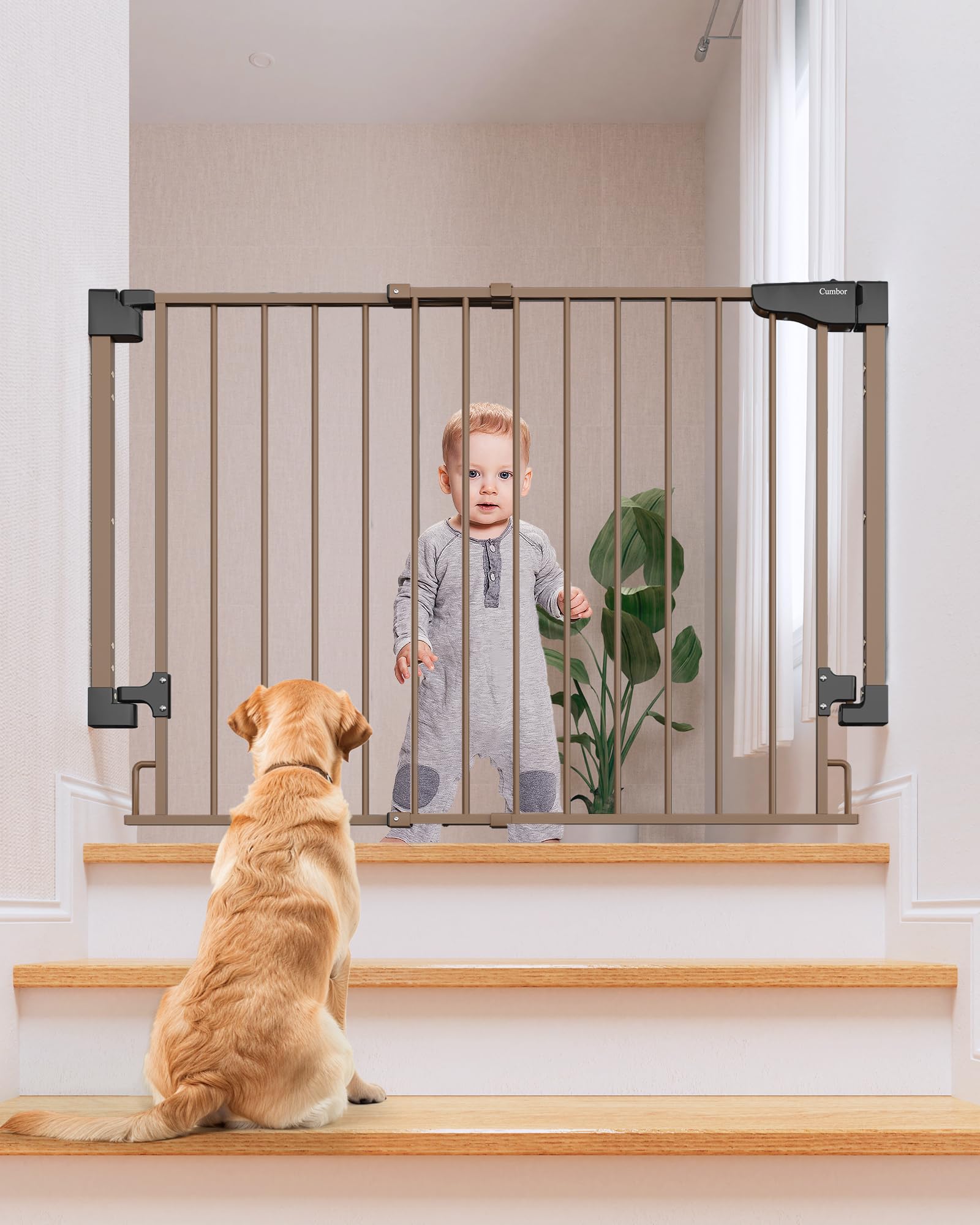 Cumbor baby gate on stairs, drill-mounted for maximum safety