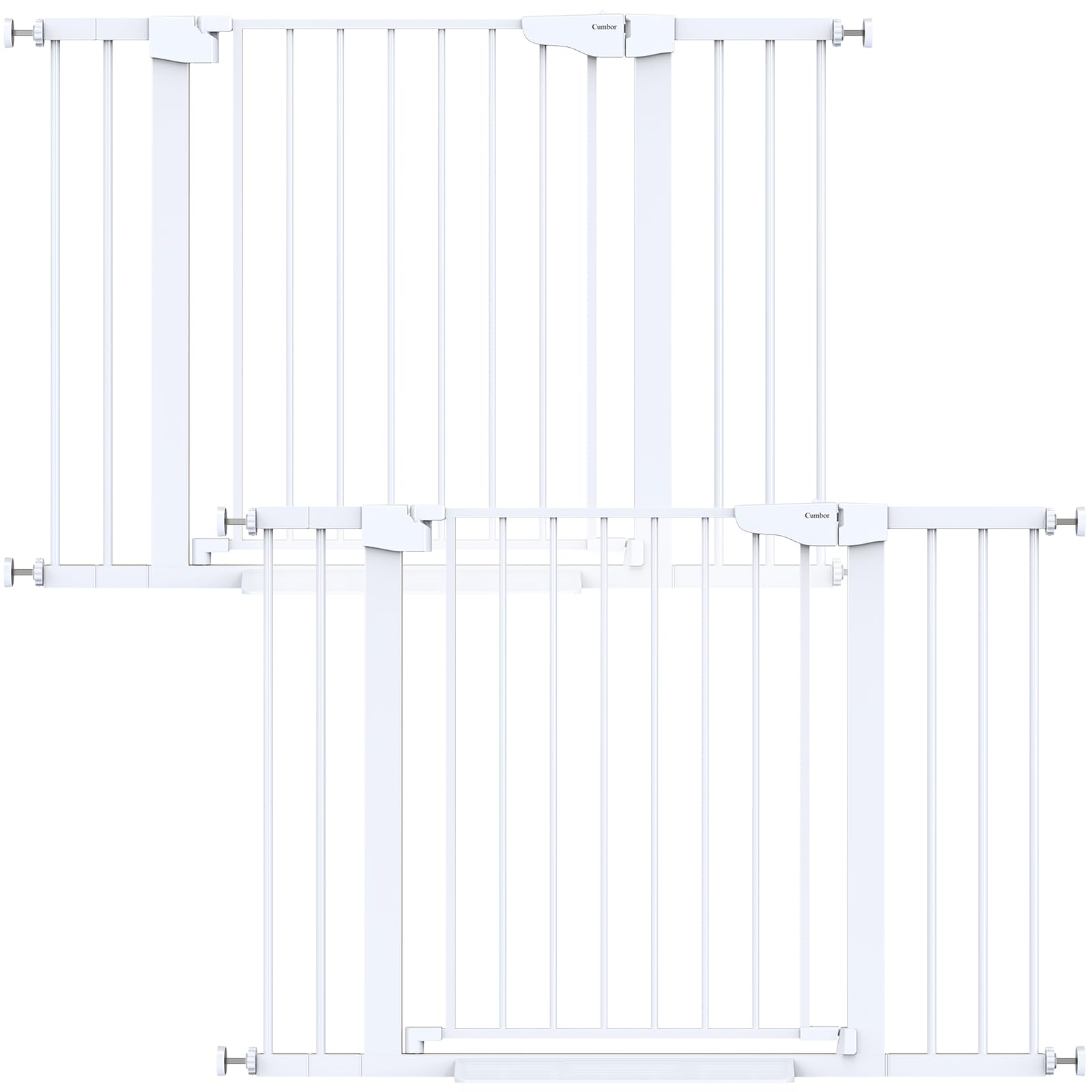 Cumbor baby gate on stairs at 30.5 inches height for stair safety.