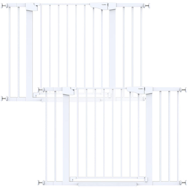 Cumbor baby gate on stairs at 30.5 inches height for stair safety.