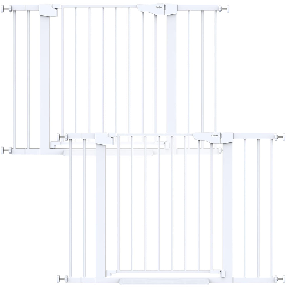Cumbor baby gate on stairs at 30.5 inches height for stair safety.