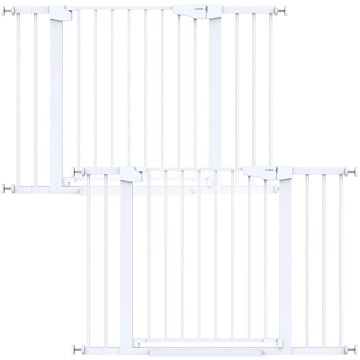 Cumbor baby gate on stairs at 30.5 inches height for stair safety.