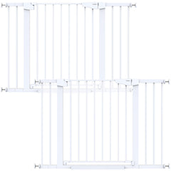 Cumbor baby gate on stairs at 30.5 inches height for stair safety.