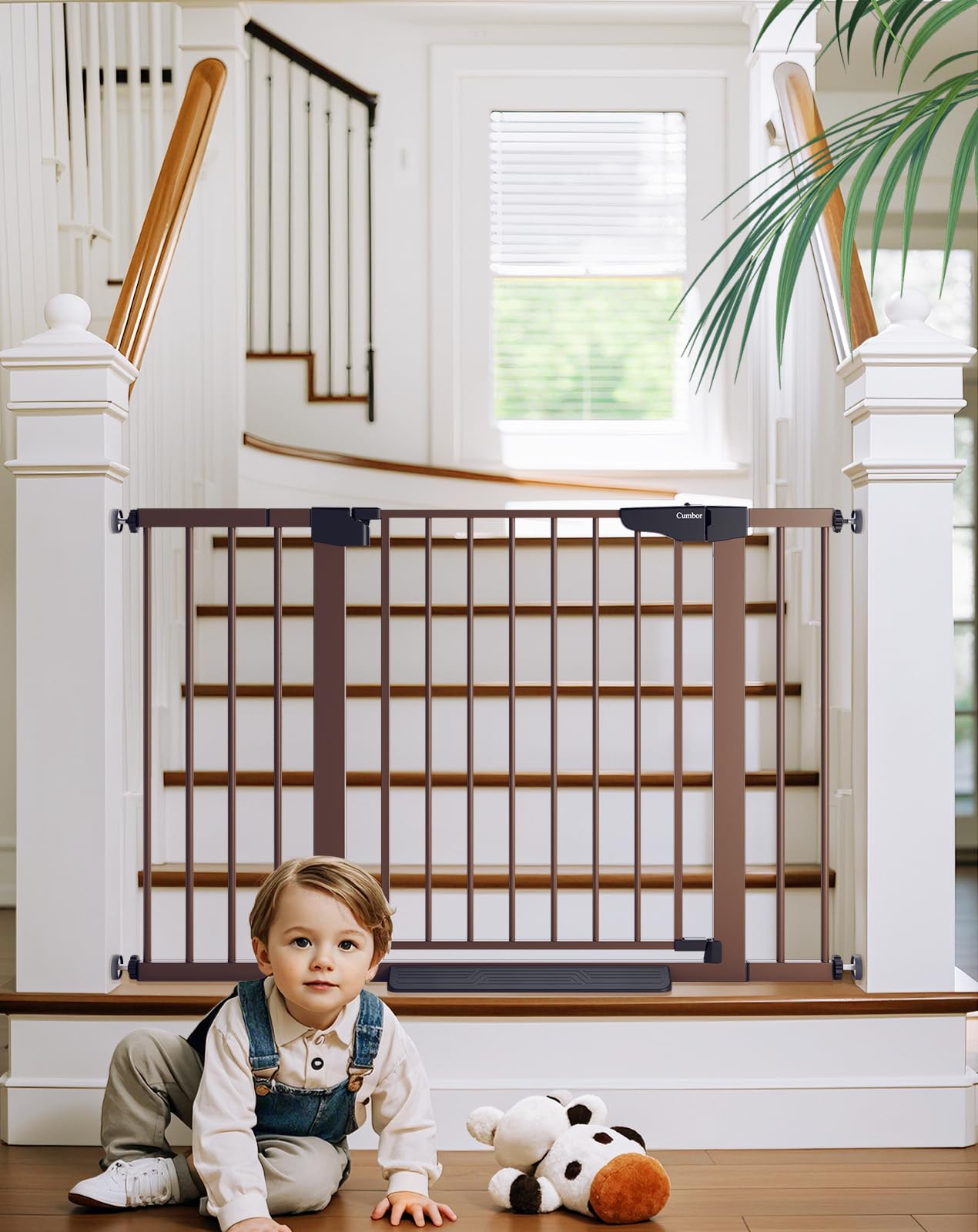 Cumbor baby gate walk-through door enables easy passage for adults.