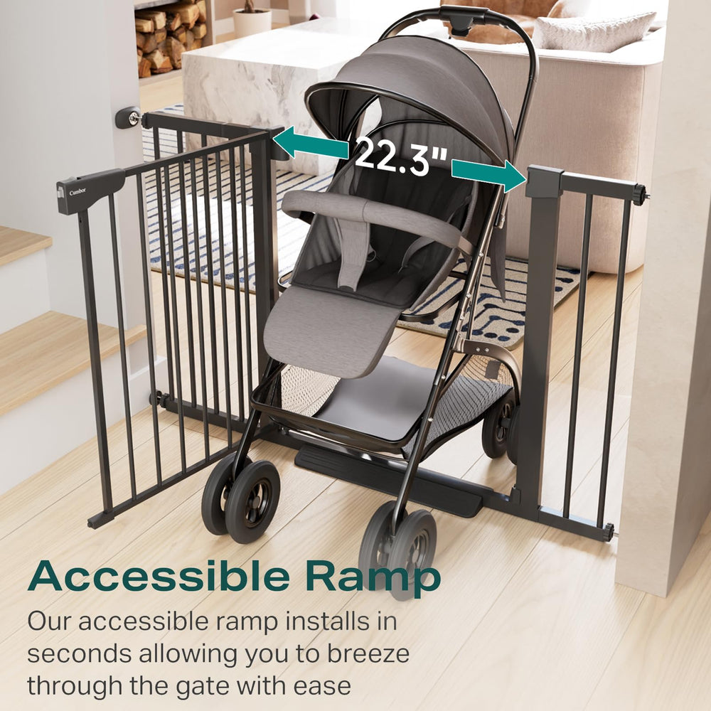 Cumbor walk-through wide gate enables easy passage with baby