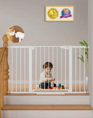 Cumbor baby gate with wide opening fits up to 51.5 inches for easy stroller passage.