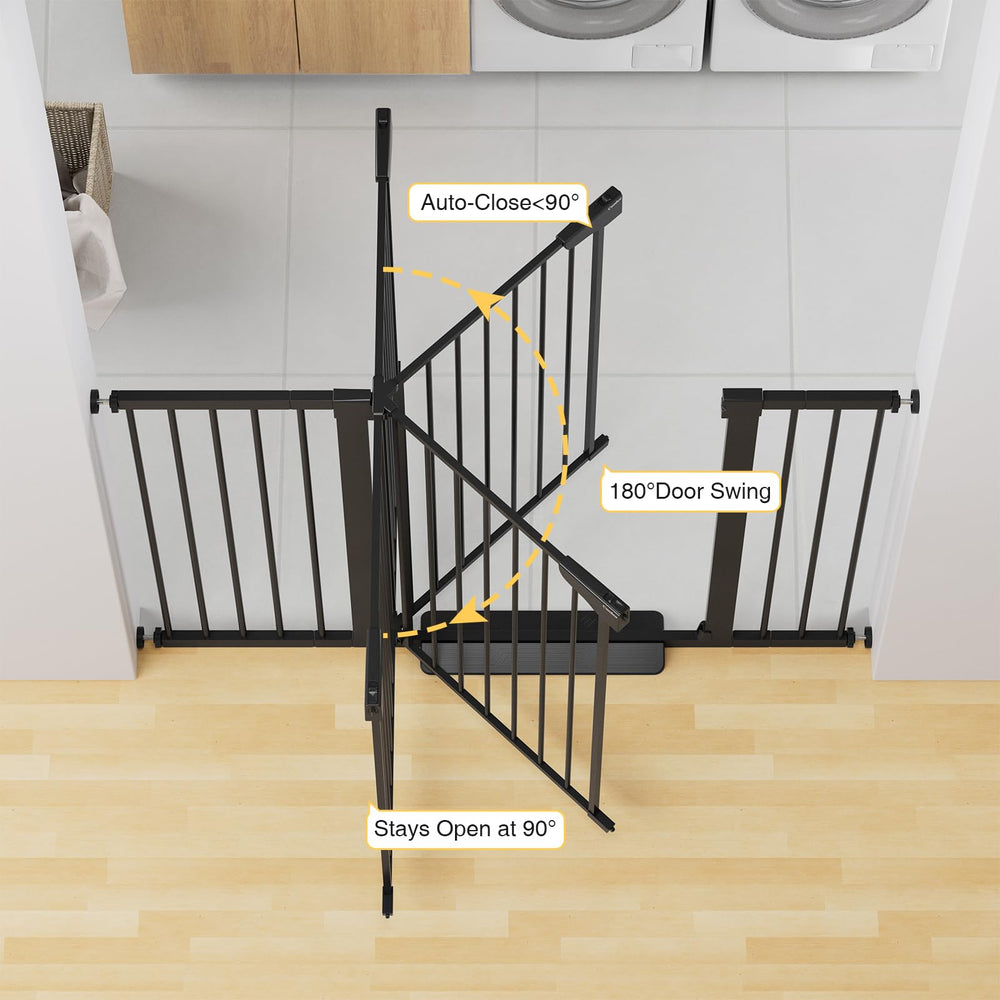 Cumbor baby gate width adjustable from 29.7 to 54.2 inches for wide openings.