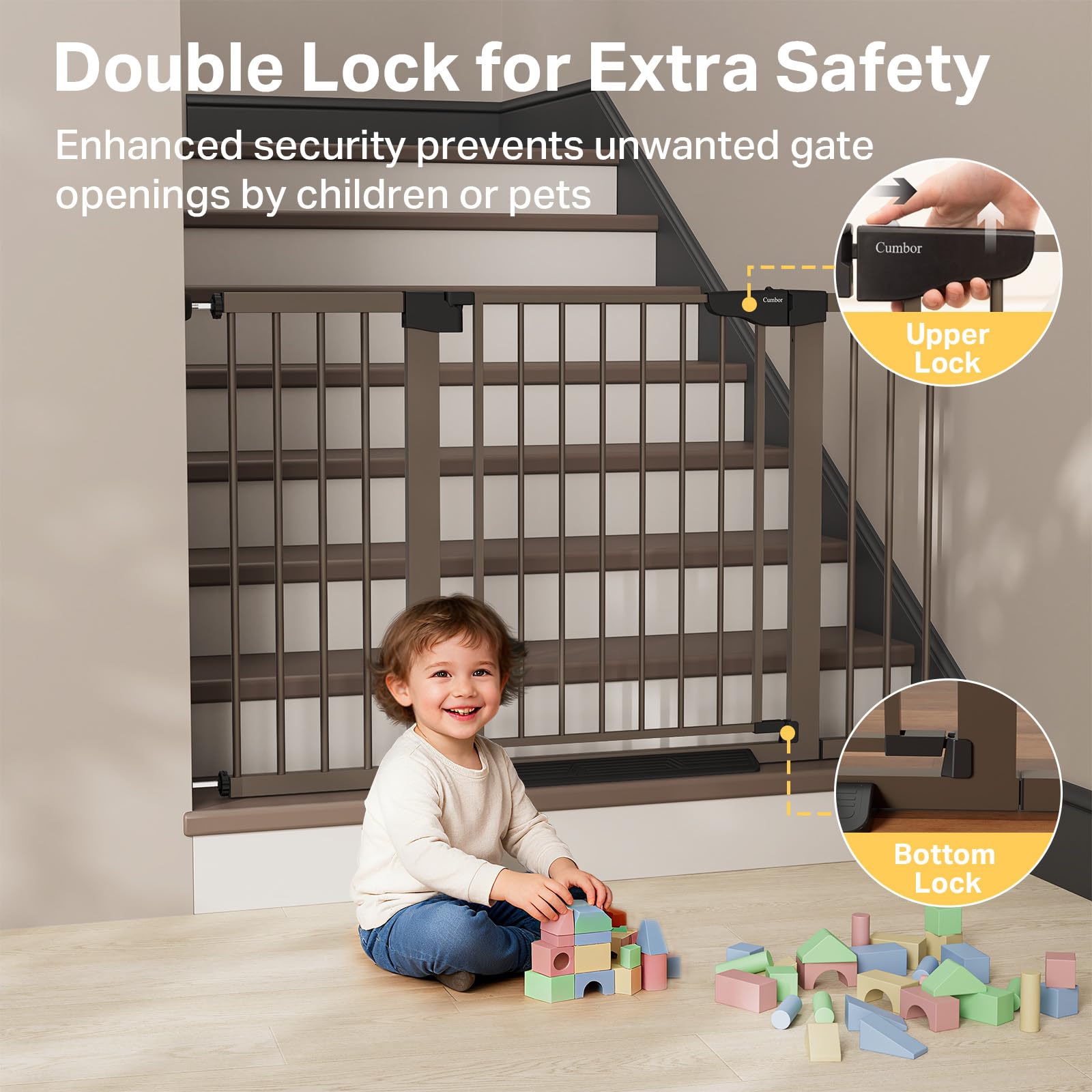 Cumbor brown gate auto-close door enabling hands-free entry