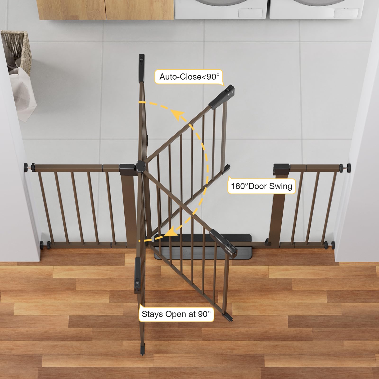 Cumbor brown gate close-up lock demonstrates double-lock safety