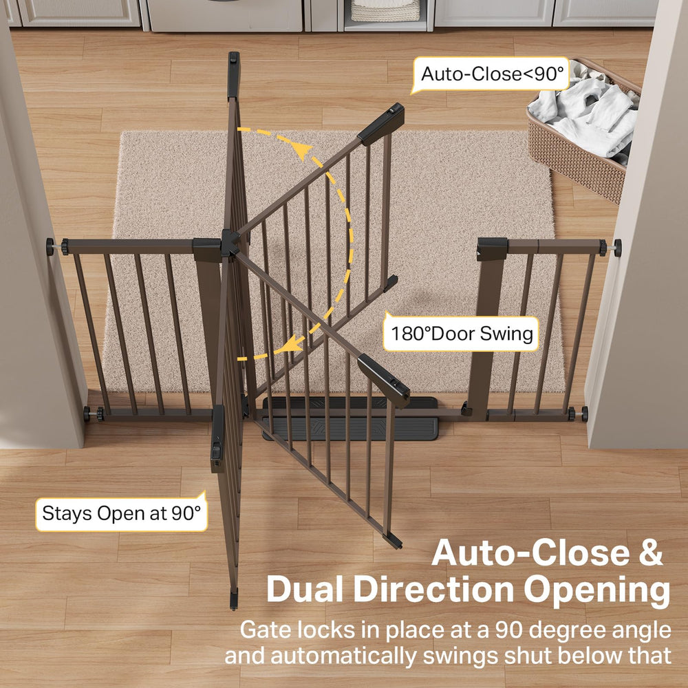 Cumbor brown gate dual-lock keeps children and pets secure at doorways