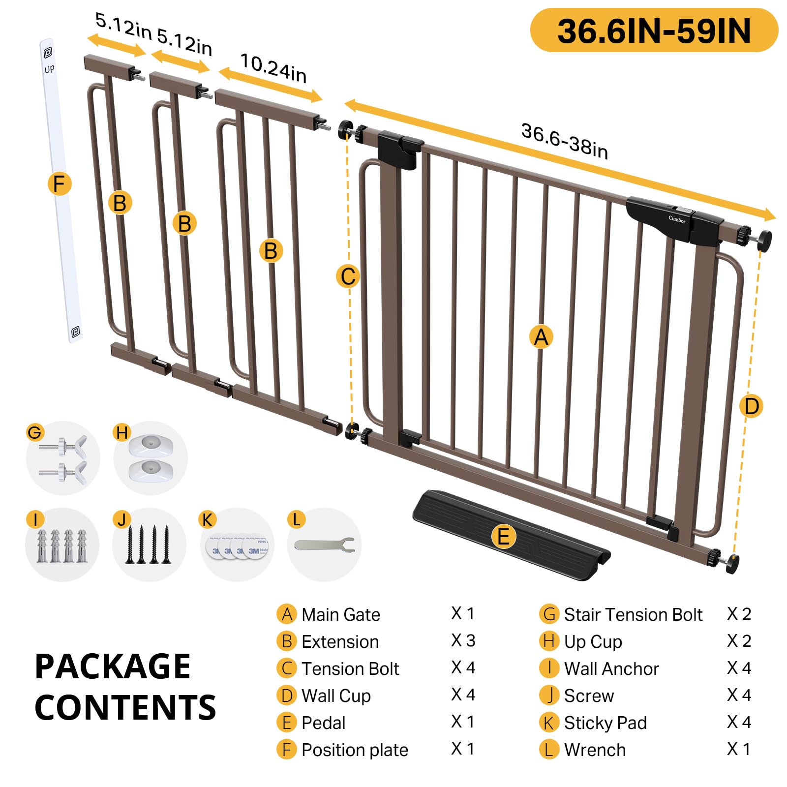 Cumbor brown gate blends with home interiors while guarding thresholds.