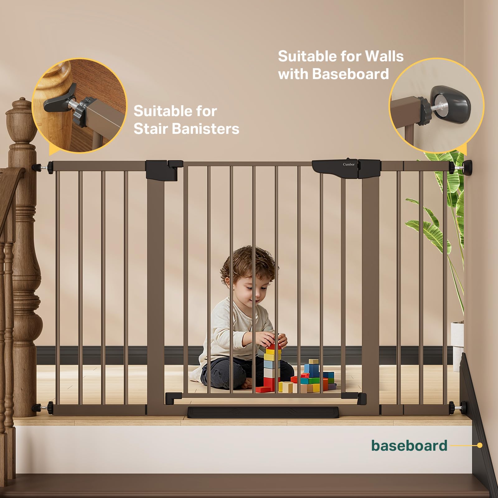 Cumbor brown gate pressure mount supports flexible placement up to 150N