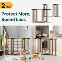 Cumbor brown gate in wide doorway, easy walk-through while carrying baby.