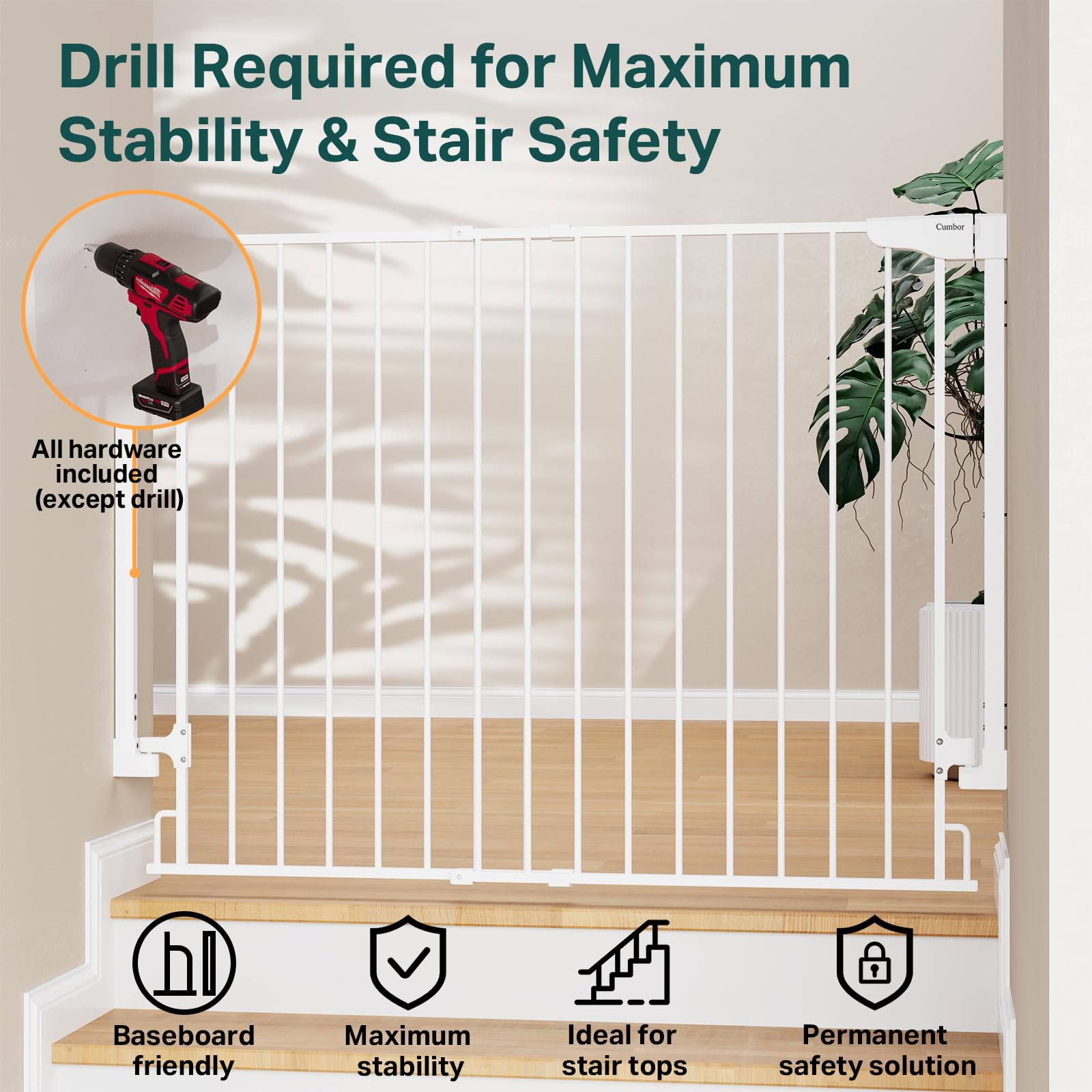 Cumbor double-lock safety system prevents toddlers from opening the gate