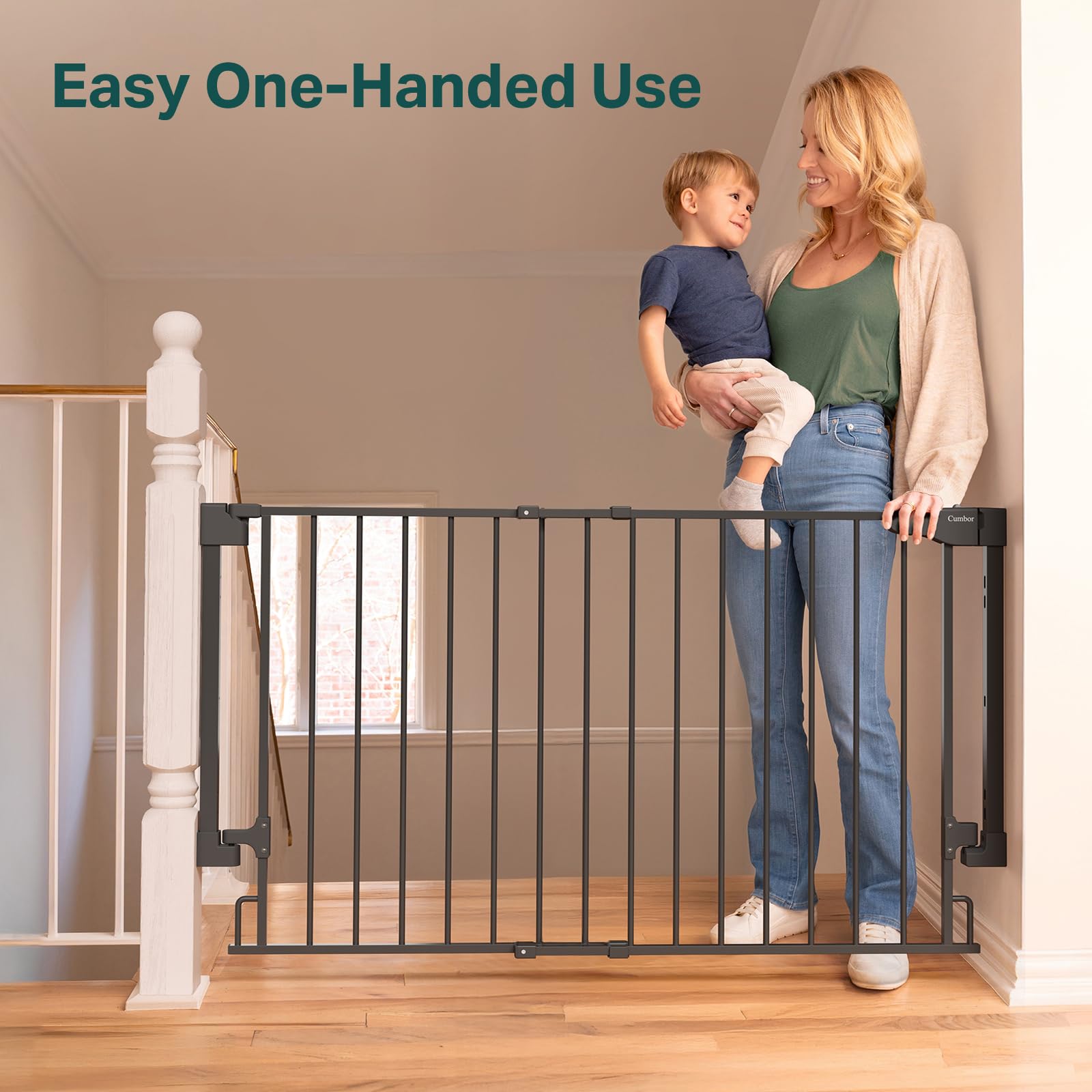 Cumbor Expandable Gate one-handed operation for busy parents.
