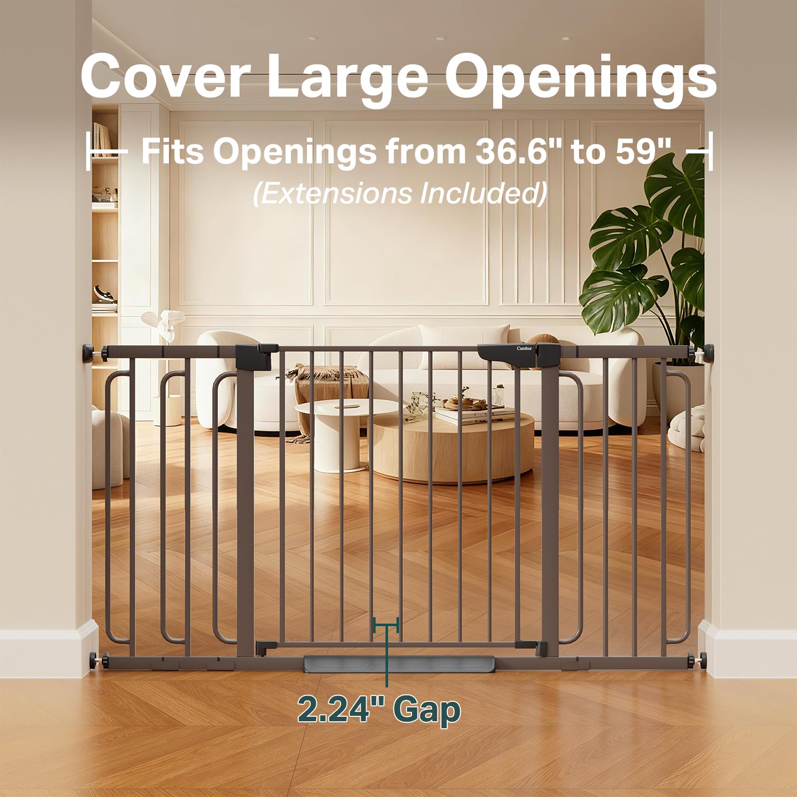 Cumbor extensions removable for flexible widths across doorways and stairs.