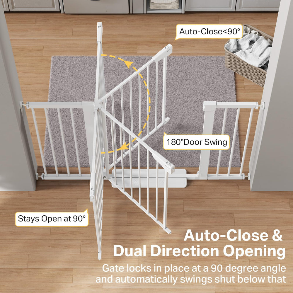Cumbor gate hardware-mount option delivers extra security at stair tops.