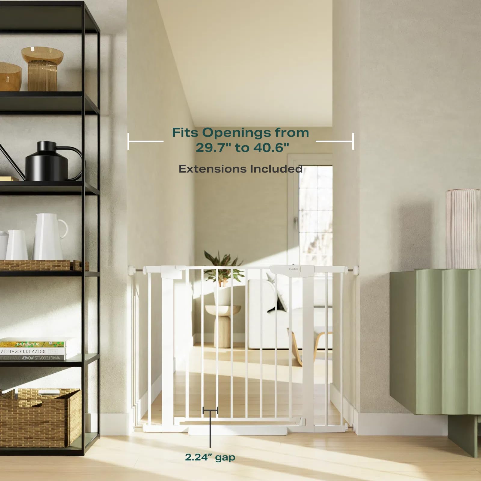Cumbor award-winning baby gate in doorway demonstrates trusted safety for families