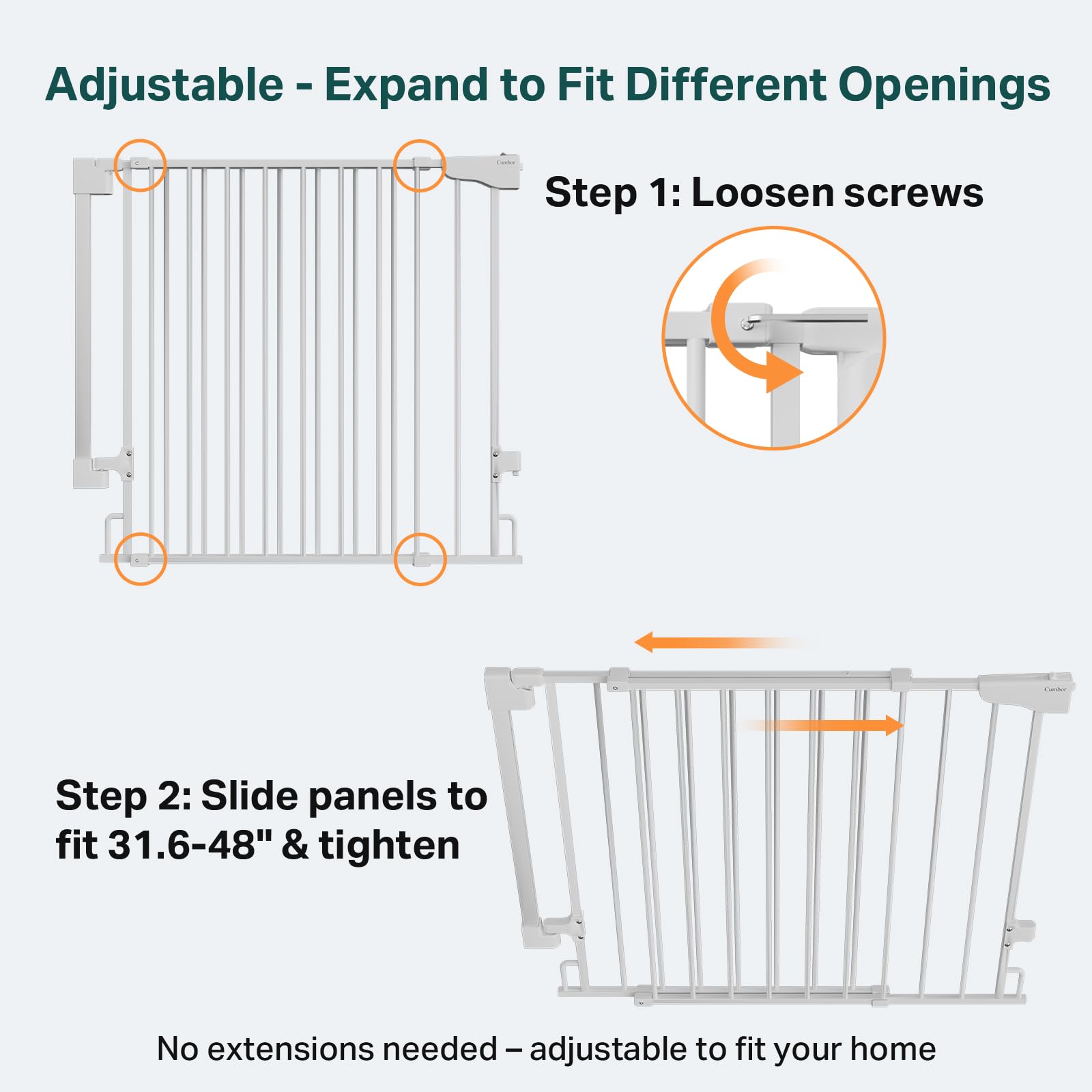 Cumbor no bottom bar walk-through design reduces tripping hazards for easy access