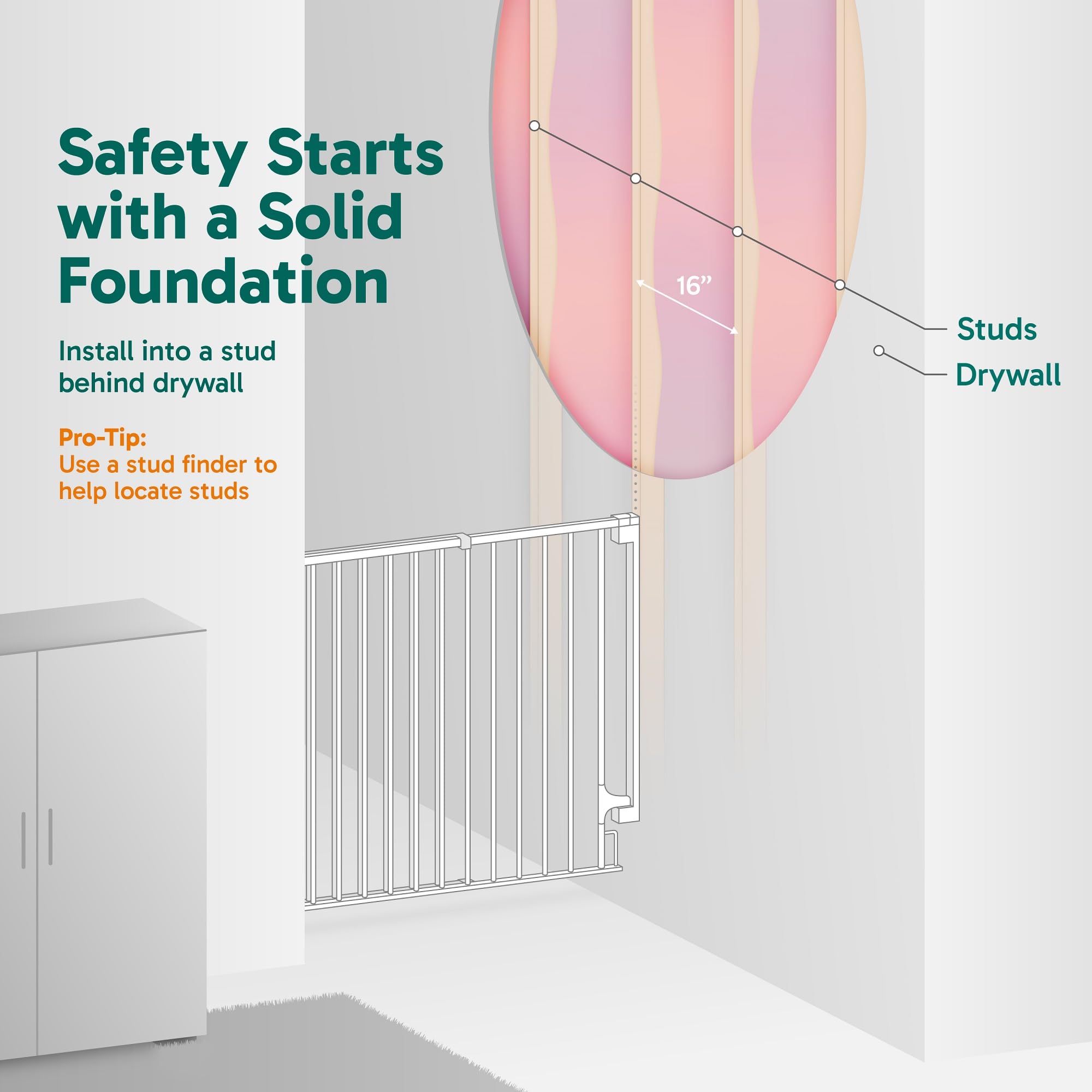 Cumbor gate suitable for large pets and toddlers at stair openings.