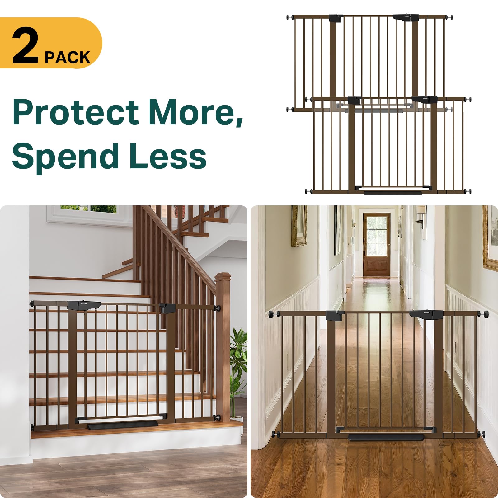 Cumbor pressure-mount gate secures a doorway without drilling for easy setup.