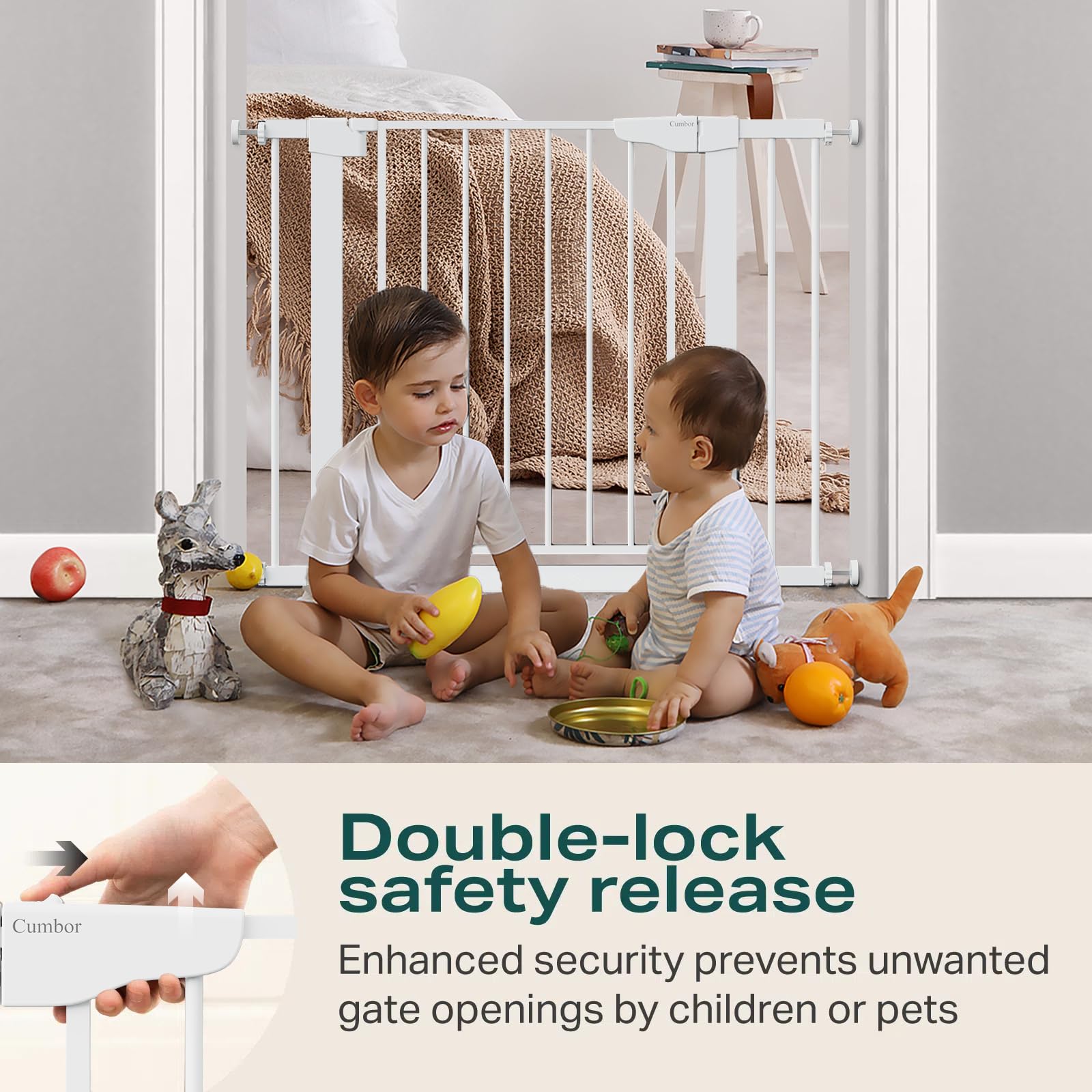 Cumbor pressure-mount setup for quick, tool-free doorway safety