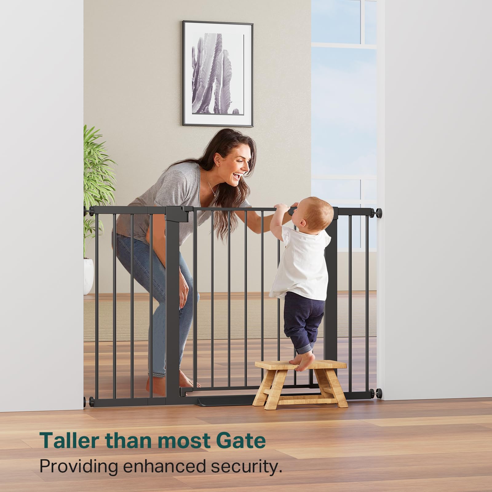 Pressure-mounted setup offers quick installation without drilling in walls.