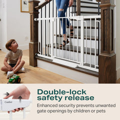 Cumbor tall gate for dogs with two-way door enables easy passage.
