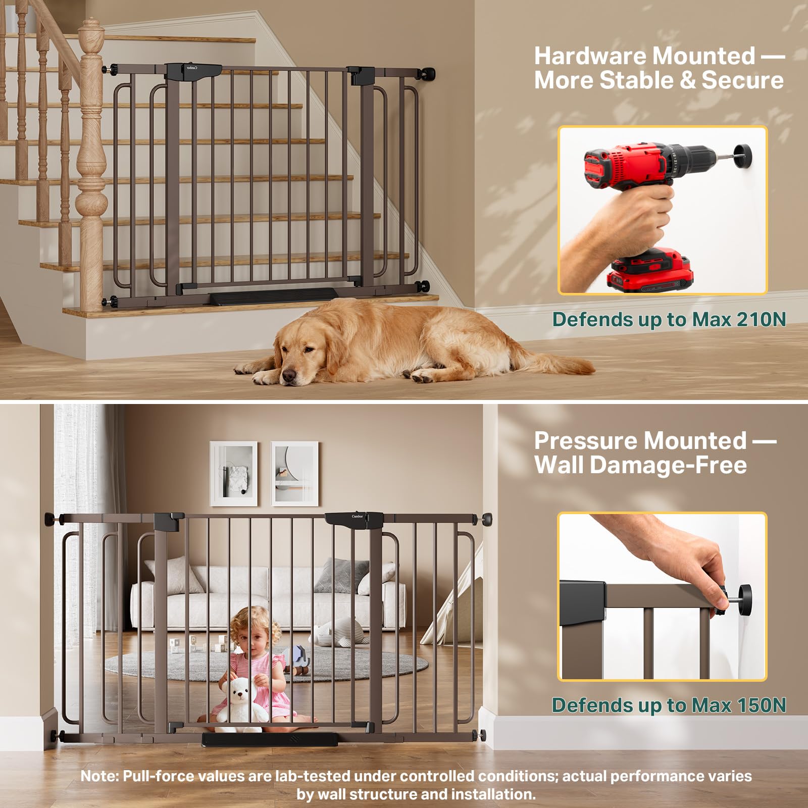 Cumbor tall steel frame stands up to daily use for kids and pets.