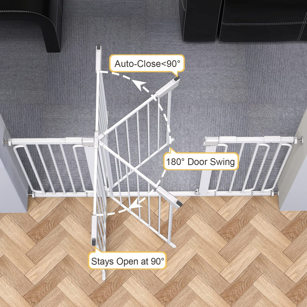 Cumbor gate with thirty-point-five-inch height fits tall doorways.
