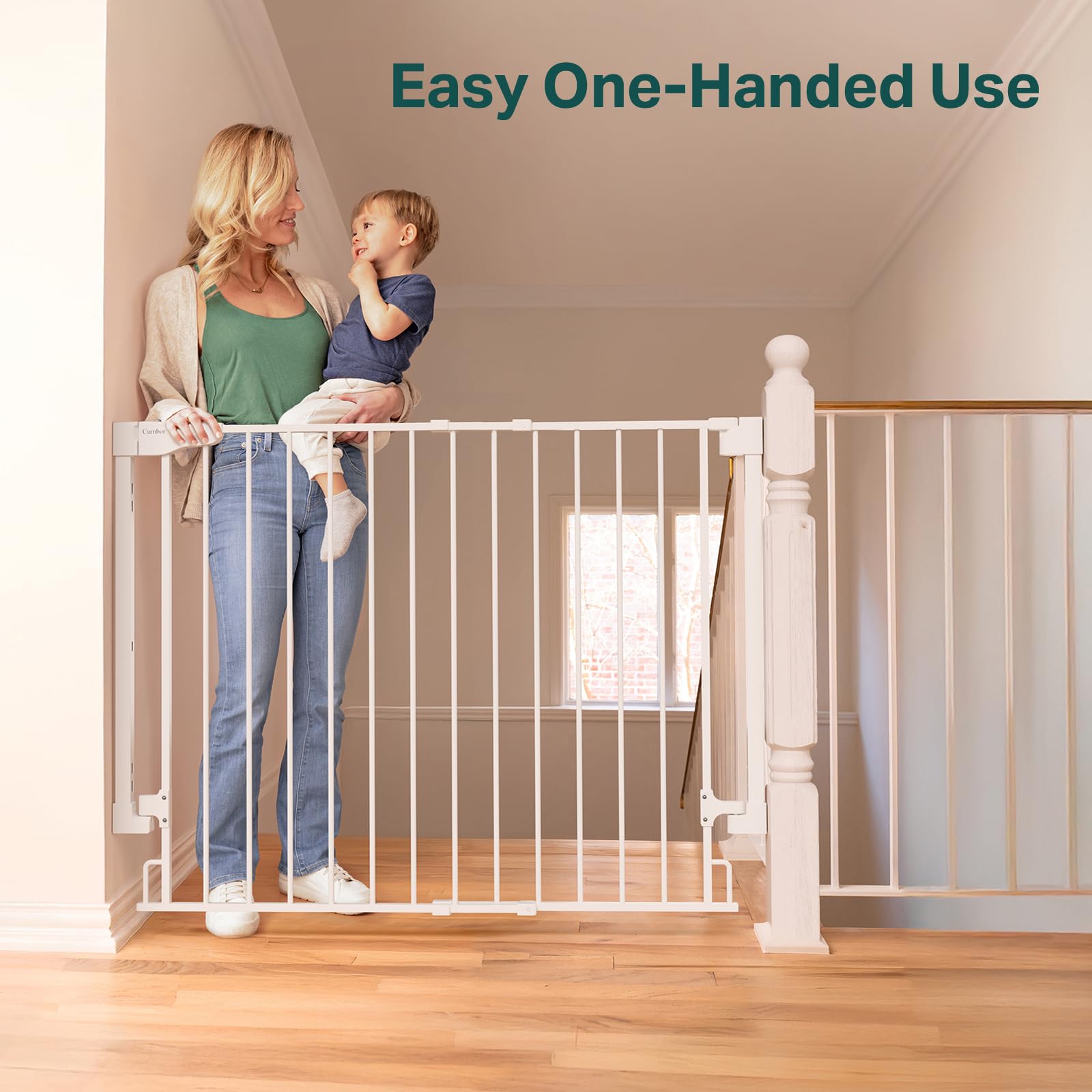 Cumbor white finish indoor gate blends with home decor.