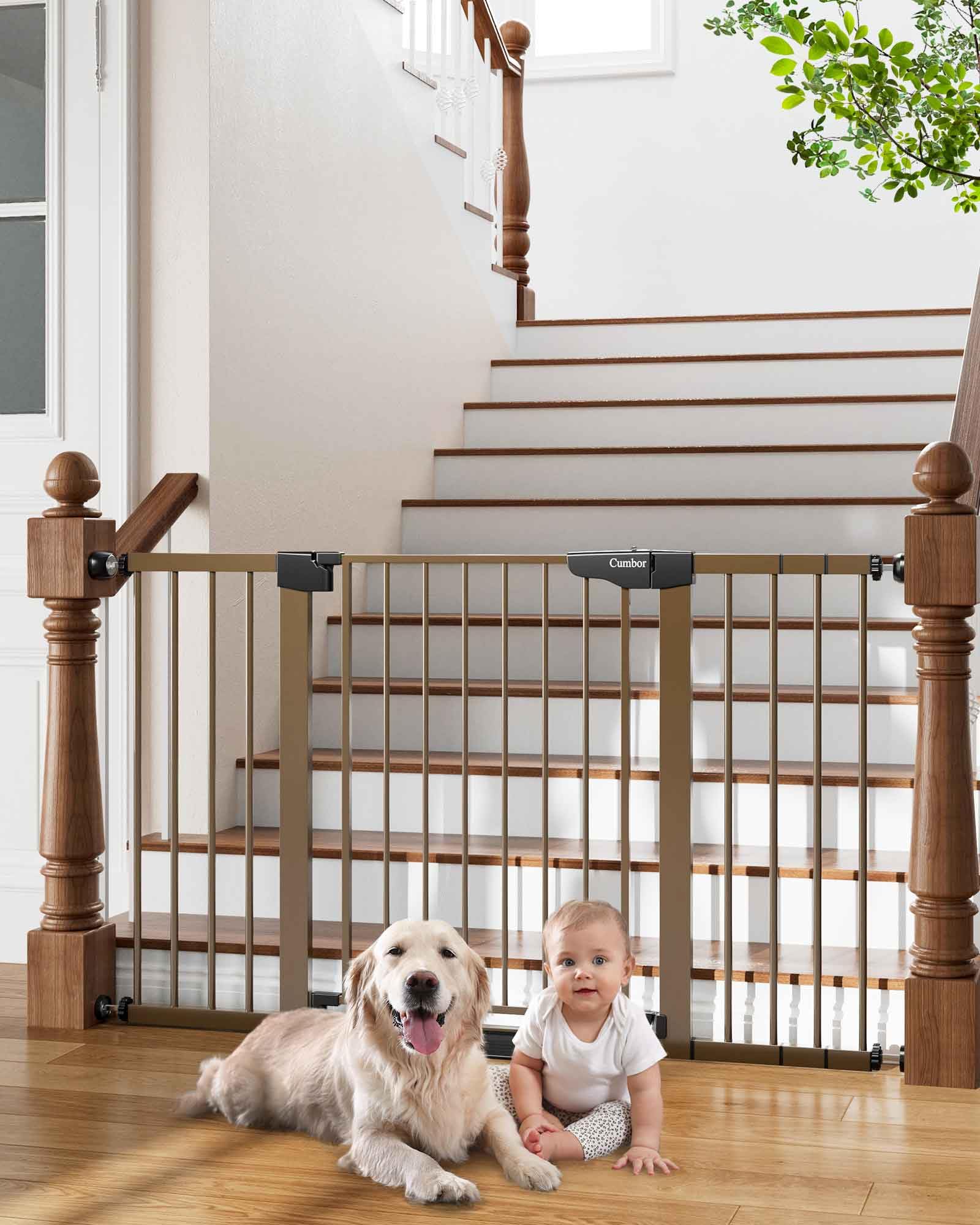 Cumbor wide gate installed on stairs provides safe passage for kids and pets