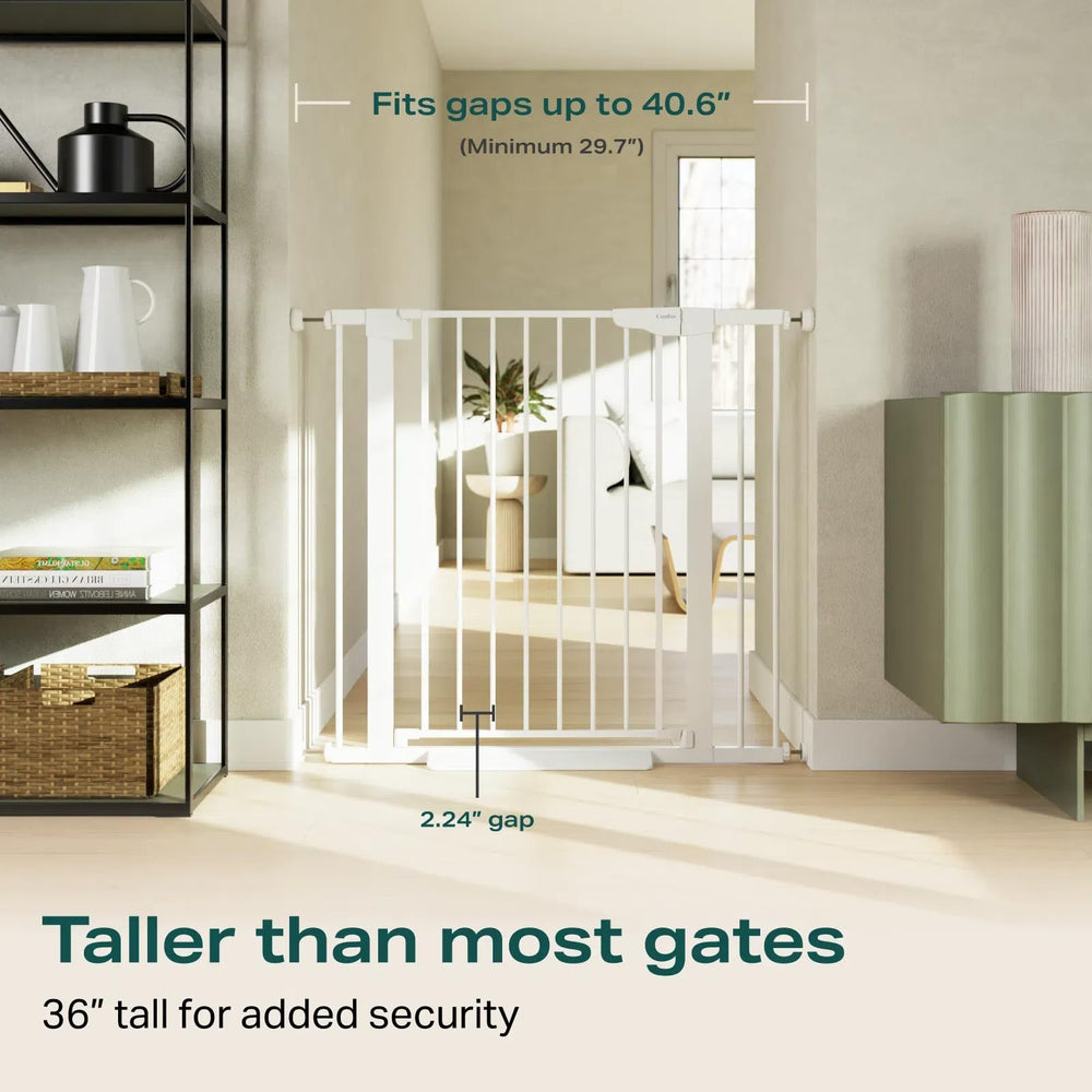 Cumbor wide doorway gate with extensions included for flexible doorway coverage