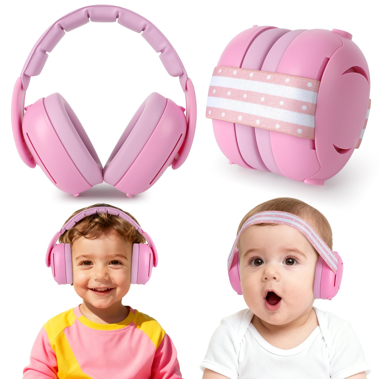 cumunebula 2-in-1 baby ear muffs with adjustable headband for sleep and play