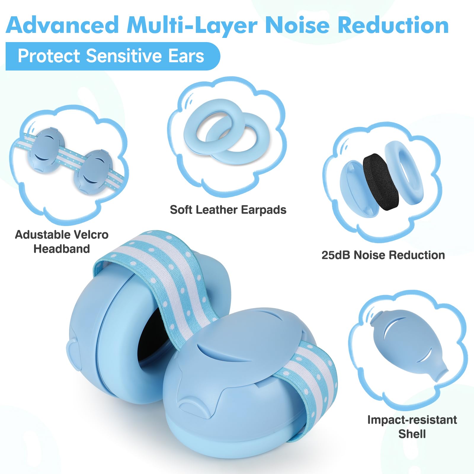 cumunebula baby ear muffs in sleep mode for calm rest during travel