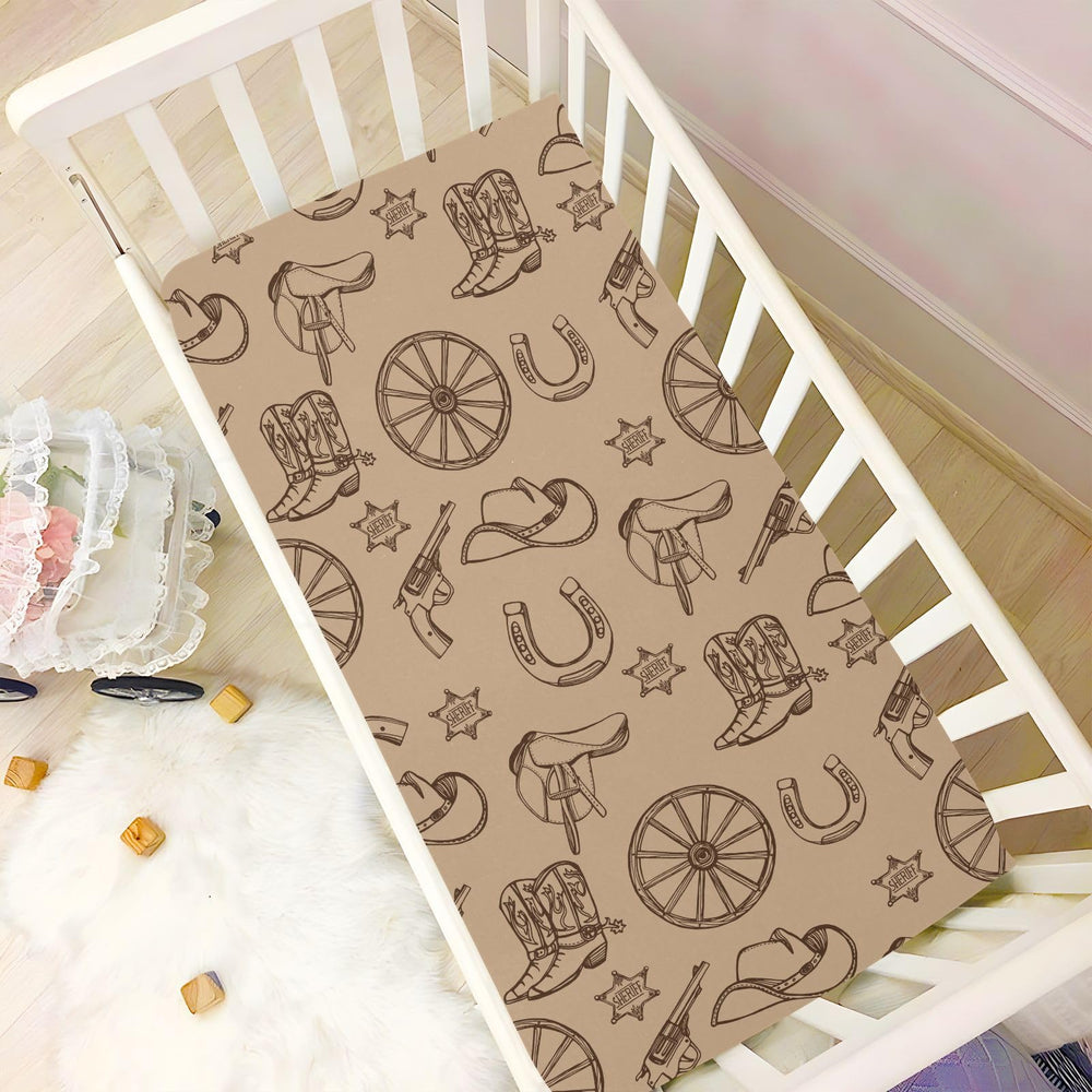 CUPADA Vintage Western crib sheet with boots pattern adds playful style to nursery.