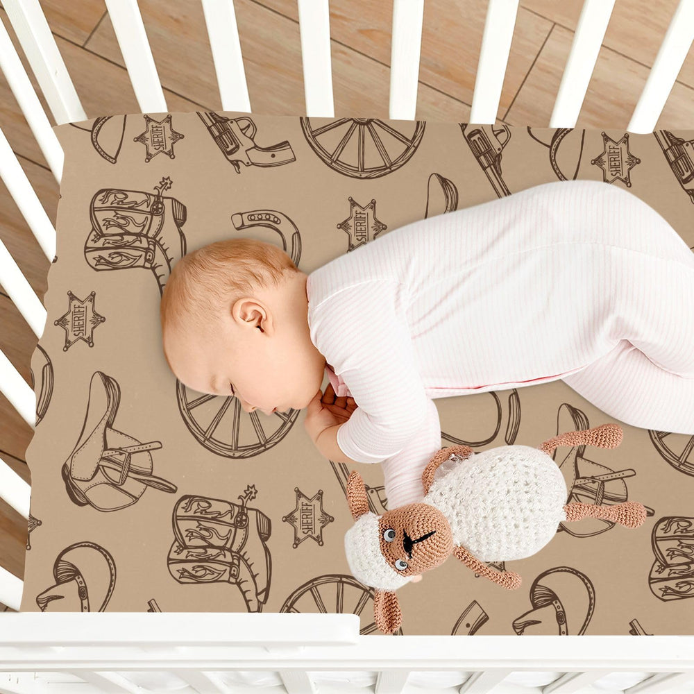 CUPADA Vintage Western crib sheet with Texas stars pattern enhances nursery charm.
