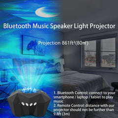 Cupohus Aurora Moon Star Projector connected via Bluetooth to play music and match lighting