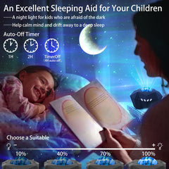 Cupohus Aurora Moon Star Projector projecting on wall with adjustable angles for full coverage