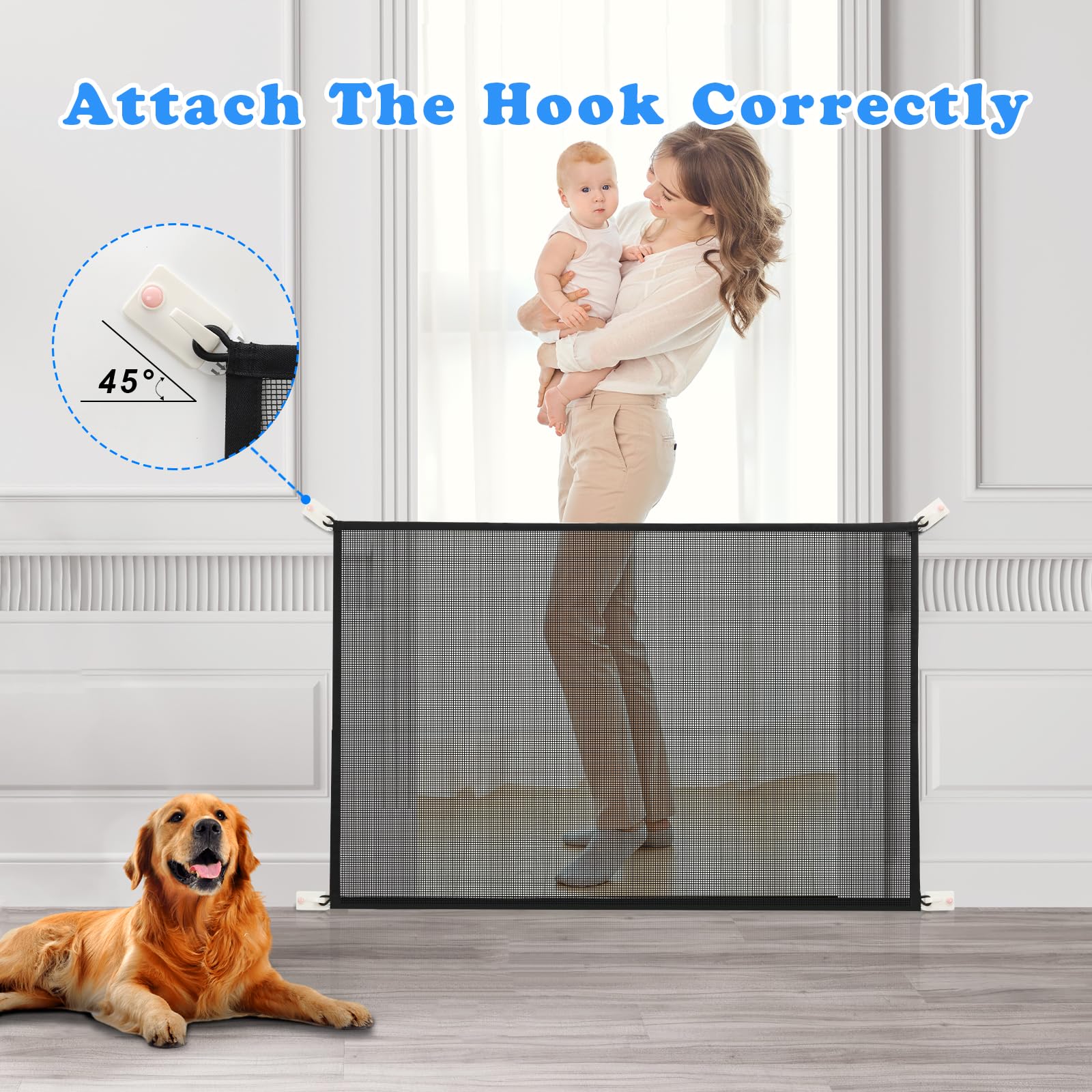 Cupount Baby Gate doorway installation shows tool-free setup for quick containment.