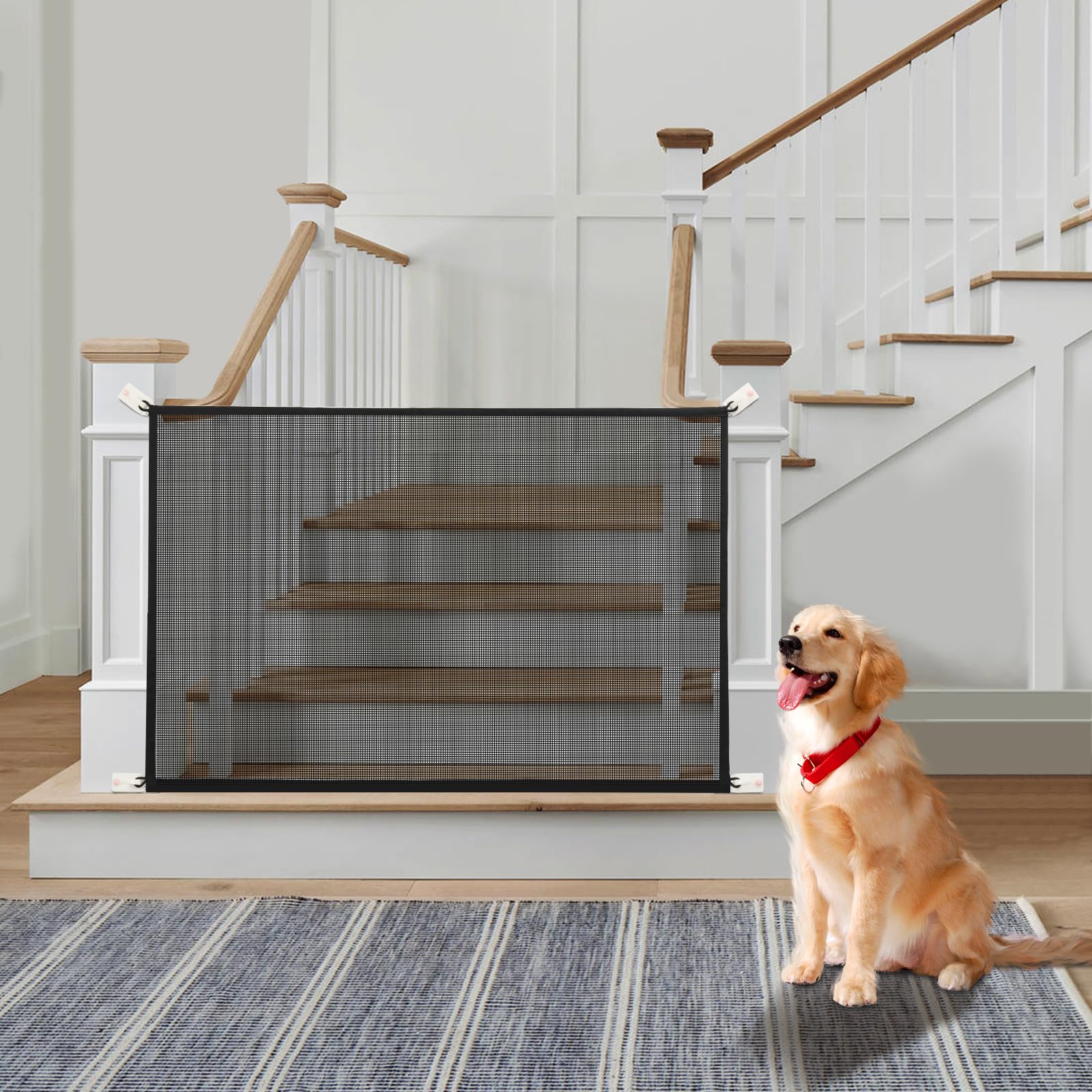 Cupount Baby Gate mesh close-up highlighting sturdy weave and clear visibility.