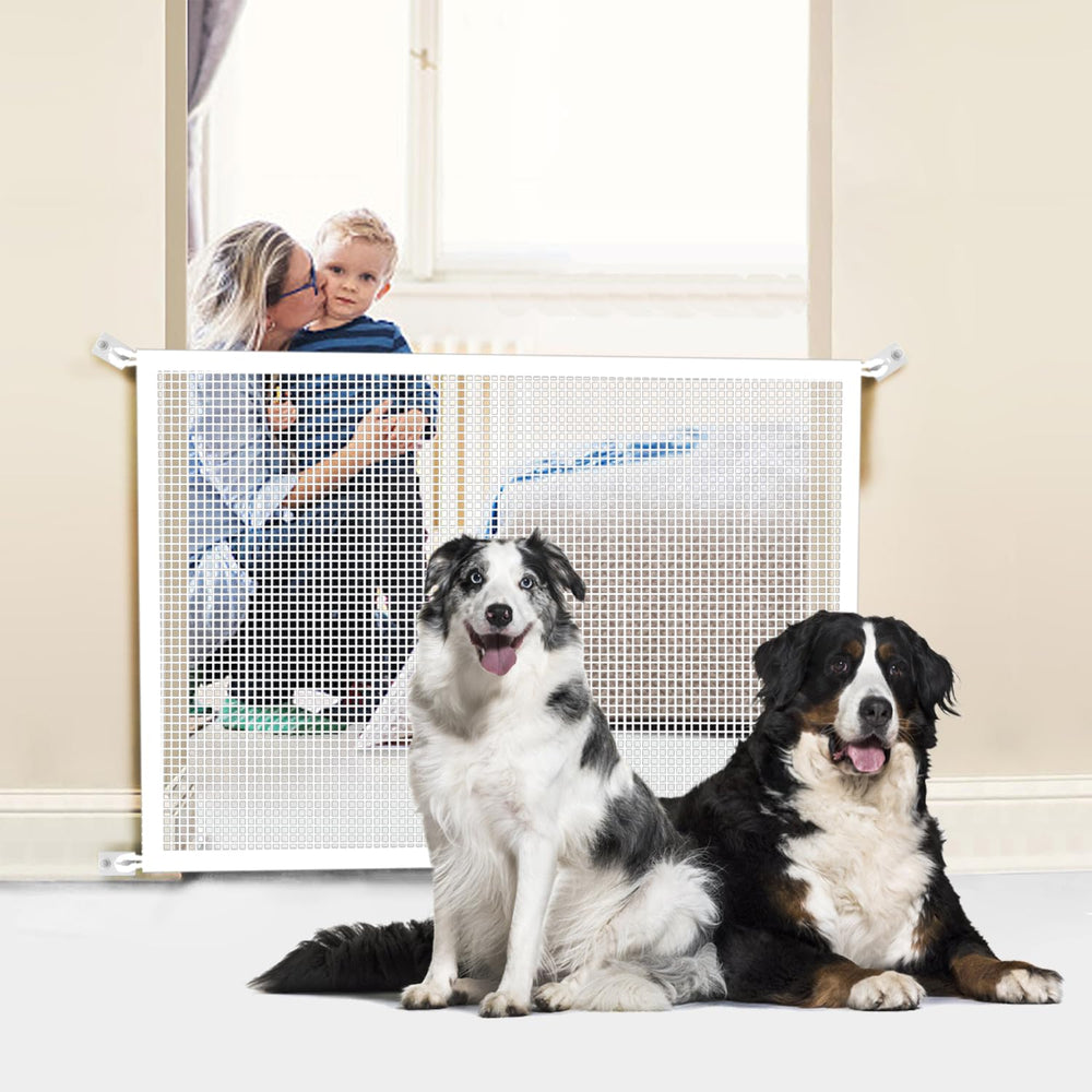 Cupount baby gate stairs white side view demonstrates slim see-through design for homes