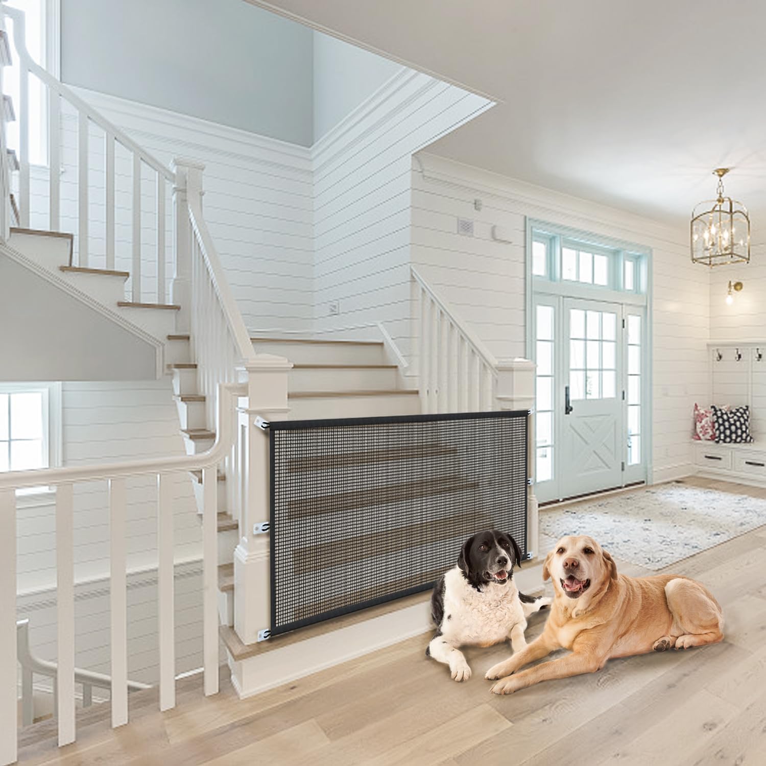 Cupount dog gate 30x55 dimensions fit 48-52 inch openings securely.