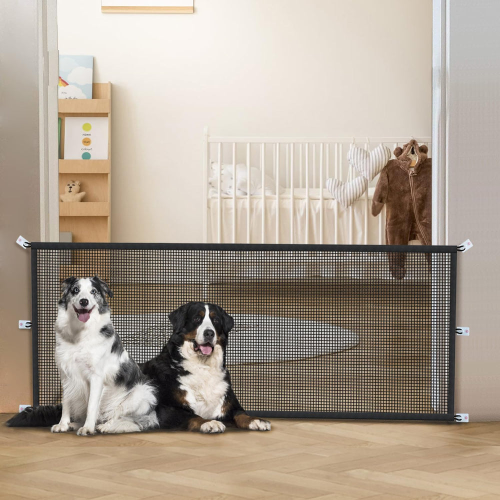 Cupount dog gate durability highlights strong net that withstands curious pets.