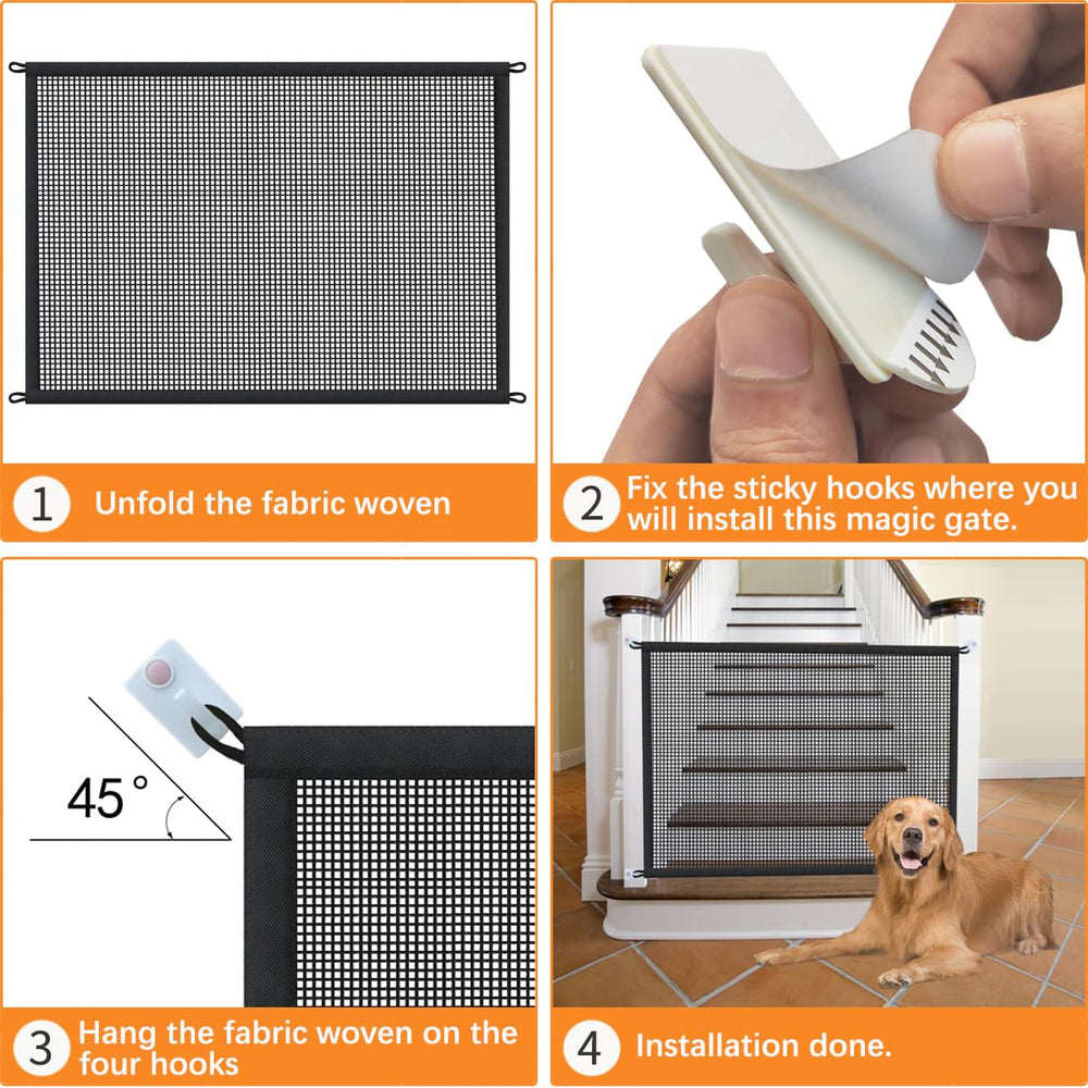 Cupount dog gate installation with hooks ensures secure, damage-free fit.