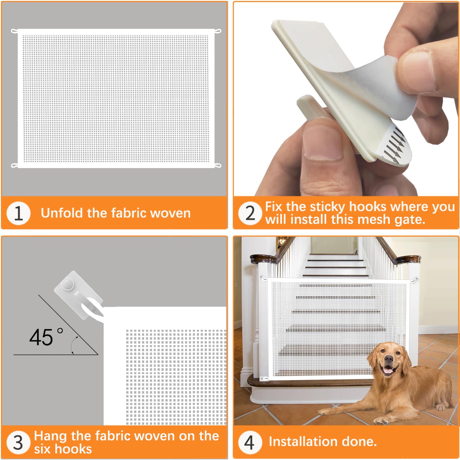 Cupount dog gate installation hooks dry wall demonstrates damage-free mounting